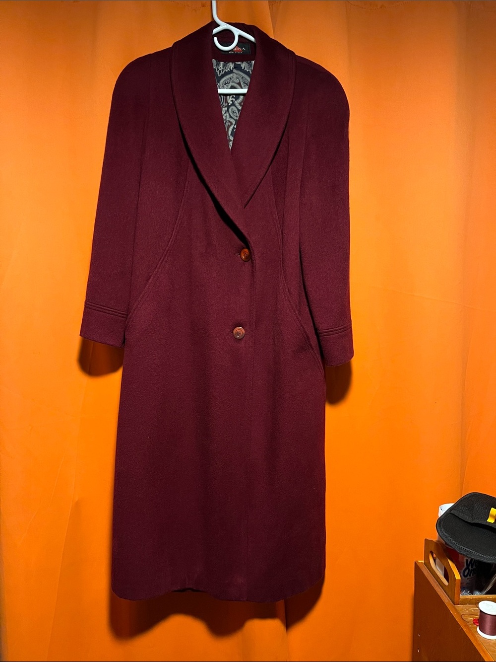 Vintage Alorna "Super Fina" full-length wool overcoat